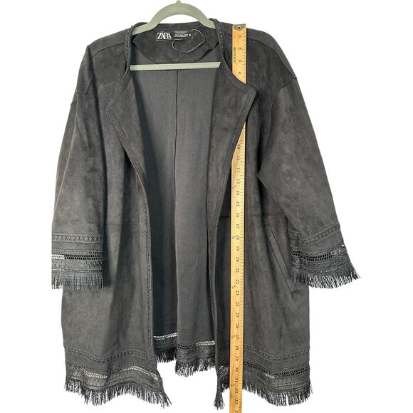 NEW! Zara XL Oversized Bohemian Fringe Faux Suede Kimono Jacket Black 14 16 18 - Picture 7 of 10